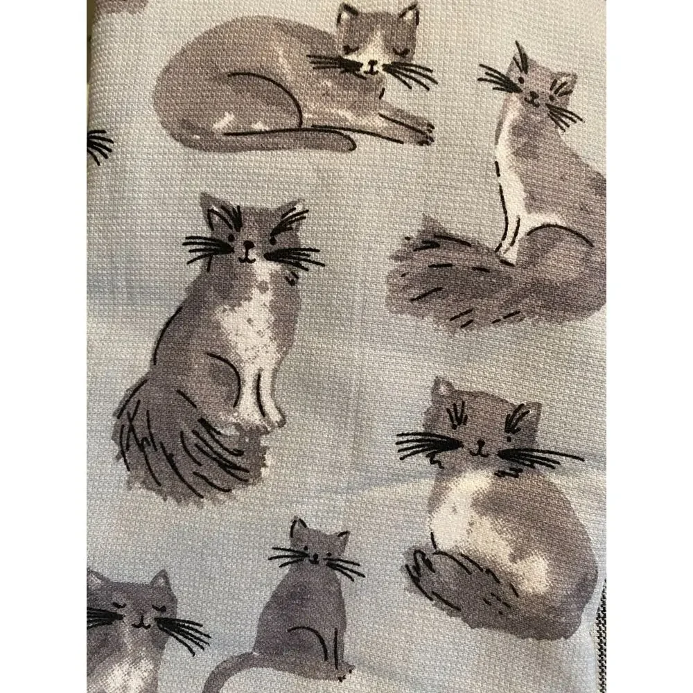 NWT Sweet Grey & White Kitten Cats Cat 3 Piece Blue Striped Kitchen Towel Set